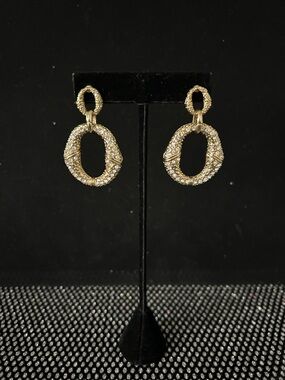 Gold Pavé Oval Drop Earrings - Women's Fashion Jewelry